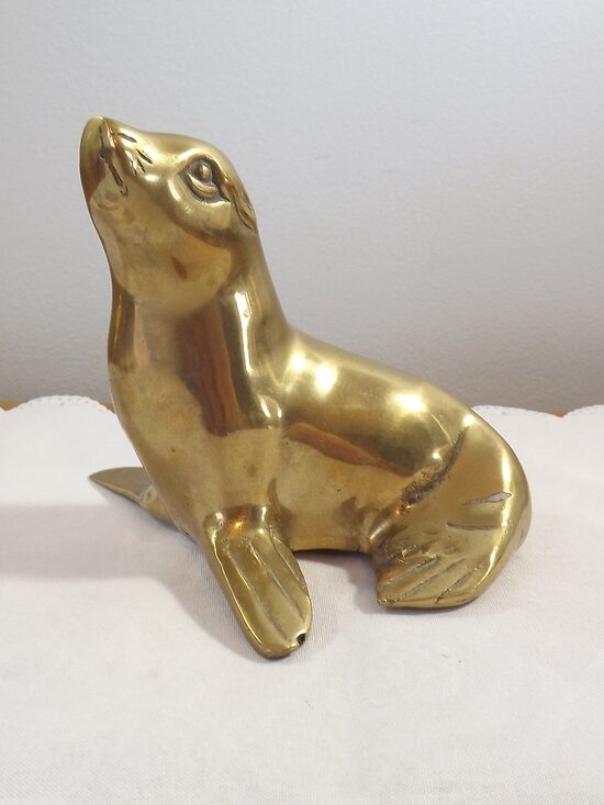 Korea Brass Other - Brass Sea Lion Figurine - Gold Home Art Accent